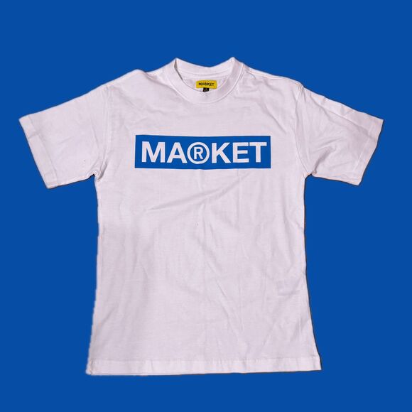 Chinatown MARKET Studios - Box Logo Graphic Print Tee Shirt - White Blue - Small - Picture 1 of 6